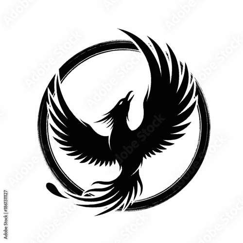 Majestic Phoenix Rising in a Circular Frame.
