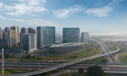 The intersecting highways and modern buildings in the city
