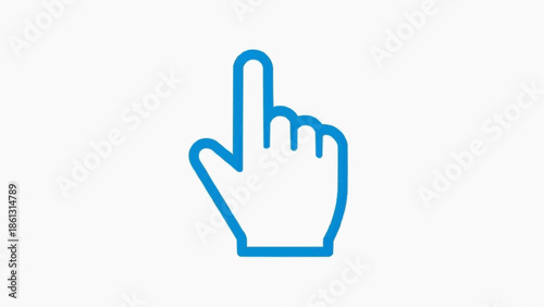 A blue outline of a hand cursor with the index finger pointing upwards, commonly used in digital interfaces.