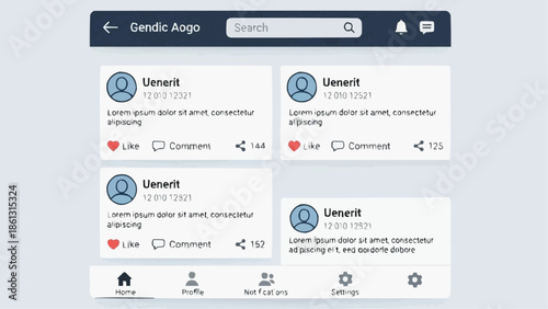 Mobile application interface displaying social media posts with user profiles and interaction options.