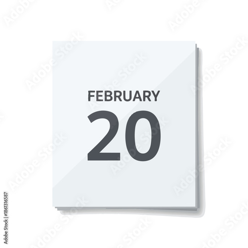 A sleek, modern digital calendar icon featuring the twentieth day of February, ideal for illustrating significant dates and event scheduling on a