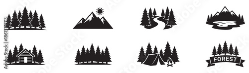 Collection of forrest landscape icons nature. Collection of landscape icons nature.