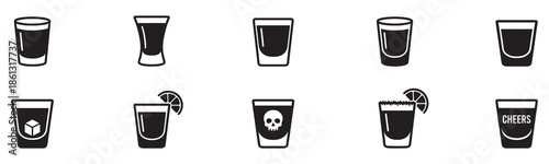 A collection of whiskey glass silhouette icon set. simple design black color and white background. Vector Illustration. EPS 10