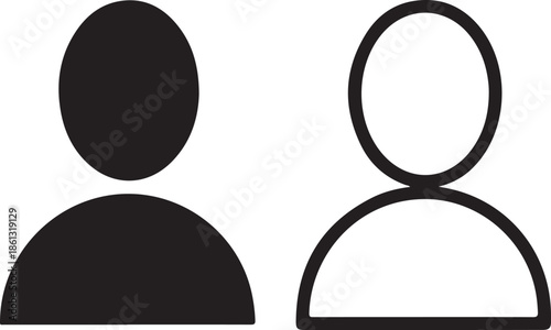 Simple user icons, solid black and outlined silhouette