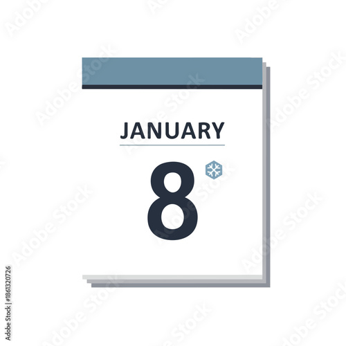 Modern minimalist calendar icon displaying 'JANUARY 8', signifying important dates, event tracking, and schedule management for daily, weekly, or