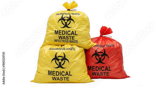 Medical waste bags with biohazard symbols