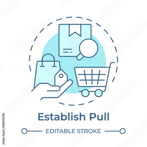 Establish pull soft blue concept icon. Online shopping, item purchase. Order tracking. Round shape line illustration. Abstract idea. Graphic design. Easy to use in article, infographic