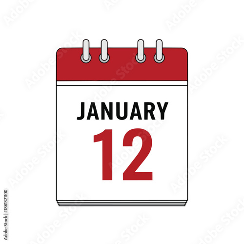 A detailed graphic representation of a calendar page prominently displaying January 12, perfect for highlighting specific dates, event planning, or