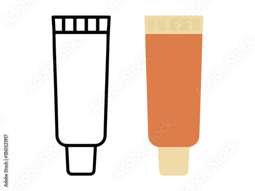 Simple ointment tube illustration with a colored version and an outline version, clean and minimal style suitable for icons, UI design, stickers, medical graphics, and educational materials.