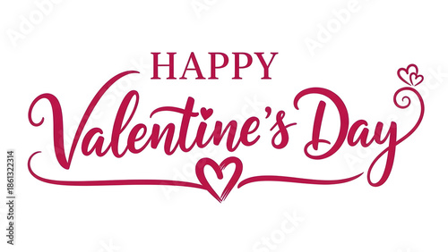 Happy valentines day text in pink with a heart on a white background