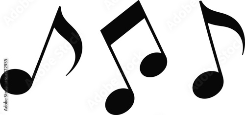 Music note silhouettes set, black musical symbols illustration, rhythm melody icon collection, vector notes isolated on white background