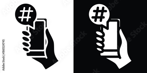 Hashtag icon vector illustration glyph style on white and black background