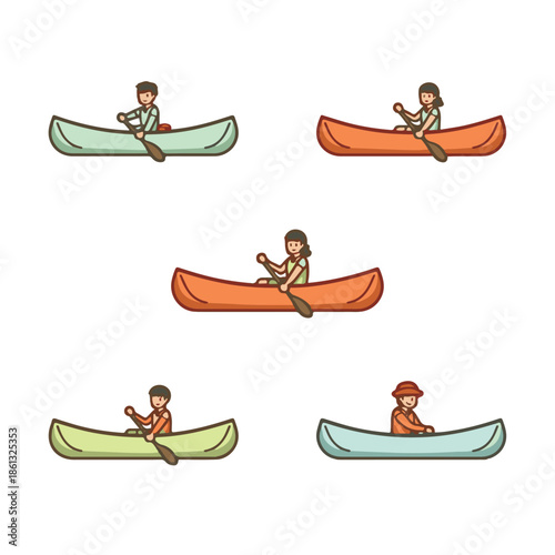 Canoeing Adventure A Collection of Diverse Individuals Enjoying the Water Sport in Various Canoes