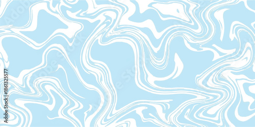Light blue and white fluid marble texture with swirling abstract wavy lines background