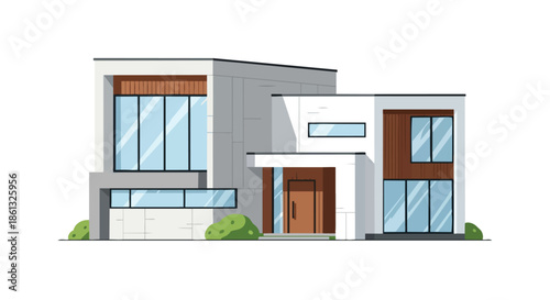 Contemporary architectural dwelling illustration showcasing modern design principles and clean lines against a pristine white backdrop aesthetic for