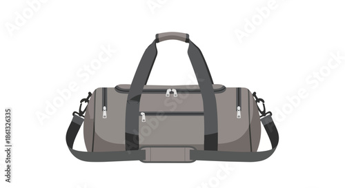 Versatile gray travel duffel bag illustration depicting modern portable luggage with multiple compartments and sturdy straps for convenient carrying
