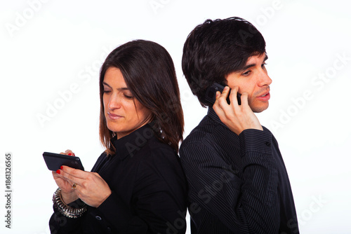 Men and woman talking on the phone