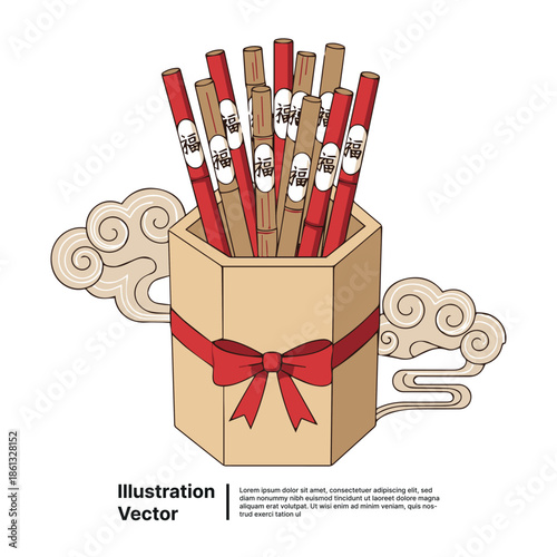 Symbolic Fortune Divination Sticks in a Beautifully Decorated Holder, Evoking Ancient Asian Traditions and Wisdom