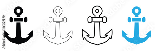 Set of four different anchor icons in various colors and styles