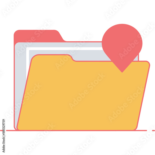 Vibrant Illustration of Colorful File Folder with Notification Icon in Yellow, Orange, and Red, Symbolizing Updates or Important Information