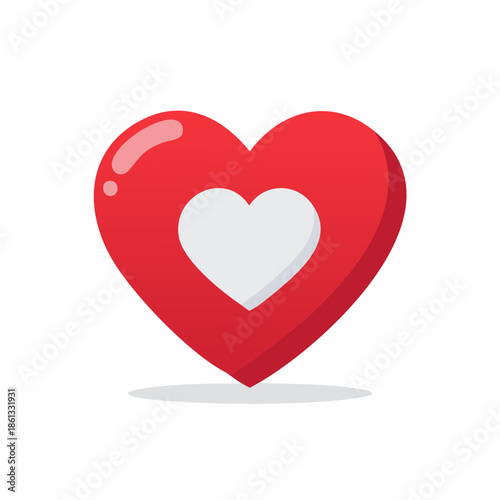Red Heart with White Heart Inside Love Romance Romantic Symbol Flat Design Valentines Graphic Element