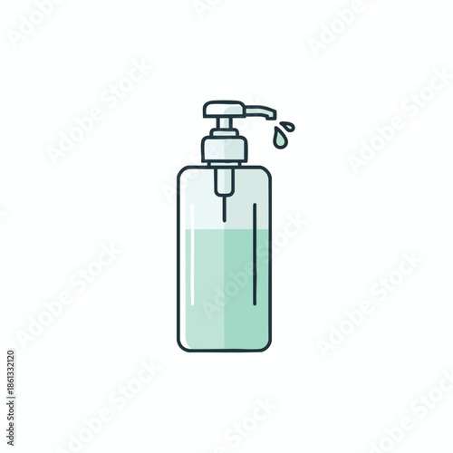 Simple vector illustration of a hand soap dispenser, with a few drops
