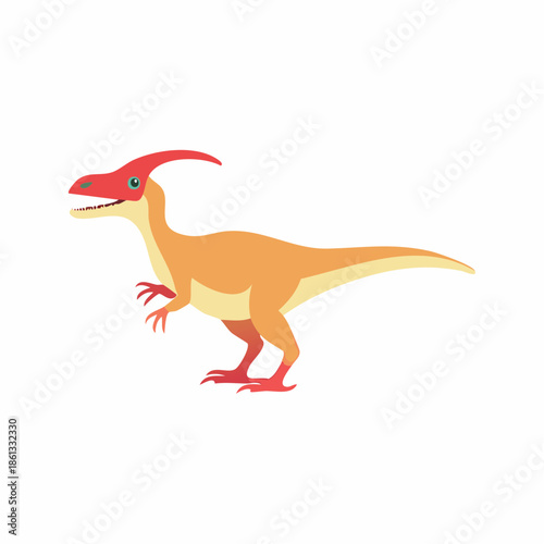 Cartoon Parasaurolophus Dinosaur Standing Illustration Paleontology Ancient Animal Prehistoric Reptile Jurassic Period