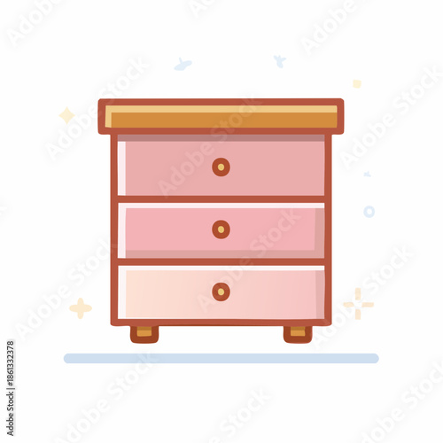 Pink nightstand with drawers for bedroom furnishings flat vector design. Pink modern minimalist nightstand. Home decoration for small spaces