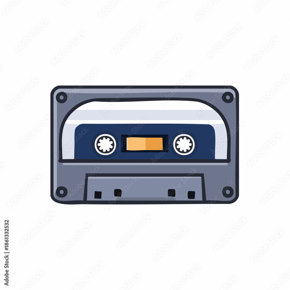 Obraz premium Cassette Tape Illustration Vintage Audio Media Grey Object
