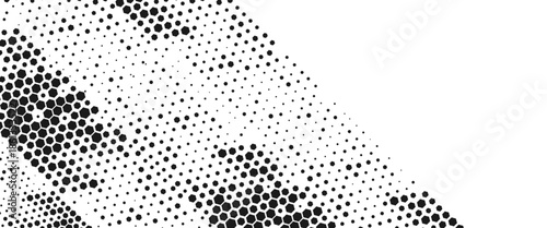 Vector technology pattern black and white abstract geometric transition pattern with hexagon shape halftone effect for sporty background..
