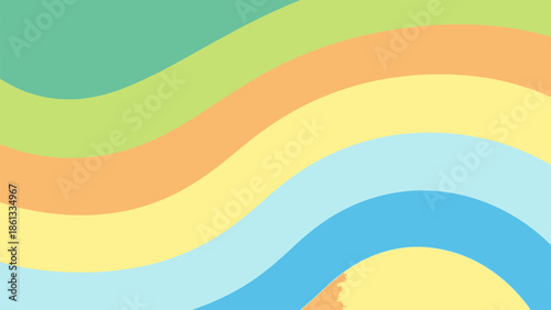 A colorful abstract illustration featuring wavy layers and vibrant hues from a top-down viewpoint.