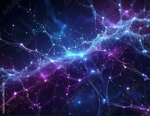 Abstract Blue and Purple Glowing Neural Network Connection Background