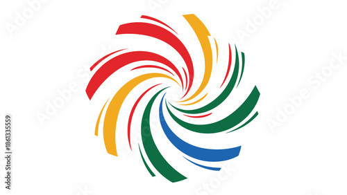 Vibrant swirling brush strokes in red yellow green blue on white background, Generative AI.