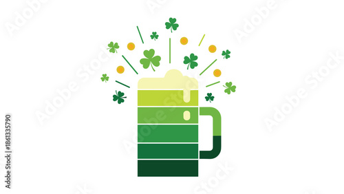 St Patrick's Day festive beer mug with shamrocks and gold coins, Generative AI.