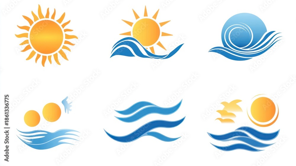 Naklejka premium Summer Icons. Coastal graphic design