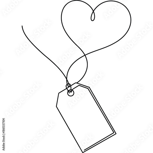Heart-Shaped Balloon with Tag Illustration, Simple Line Drawing for Valentine s Day, Romantic Themes, Customizable Blank Tag