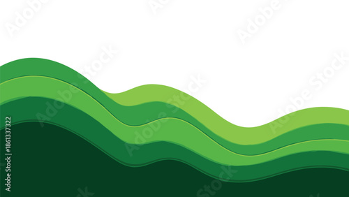 Vibrant green wavy layers on white background for modern design, Generative AI.