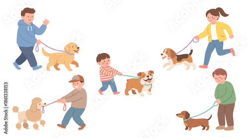 family with dog design flat minimalist