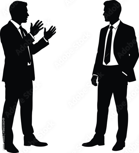 Businessmen arguing silhouette illustration isolated on white background, professional corporate conflict discussion concept for negotiation leadership and workplace communication design