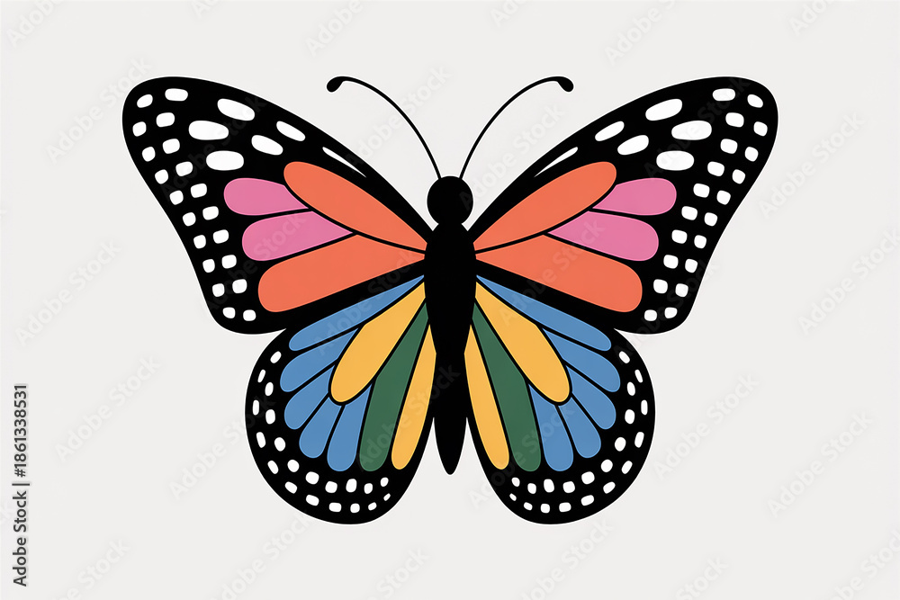 Obraz premium Colorful butterfly with black wings and white dots