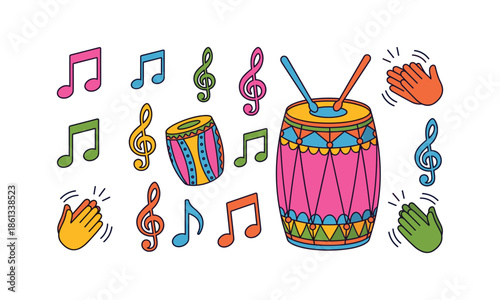 Holi musical instrument Bundle set collection vector illustration