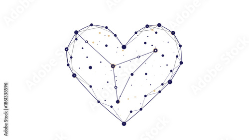 Stunning heart shaped constellation on white background with blue dots, Generative AI.