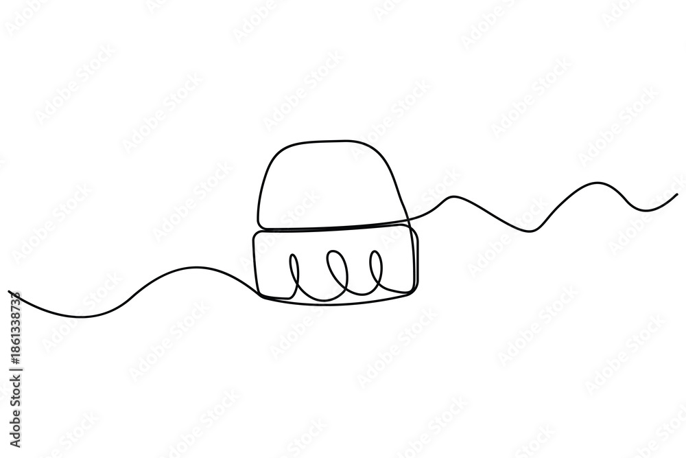 Obraz premium Continuous one line drawing of beanie hat for winter warm concept