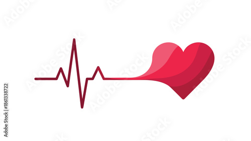 Heartbeat rhythm with a vibrant red heart on white background, Generative AI.