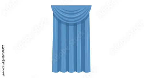 Graceful blue window covering with stylish top gathering and an ornate valance adds a touch of sophistication to any interior setting design