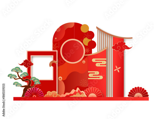 Vibrant red Chinese New Year background with decorative elements, perfect for festive greetings and celebrations