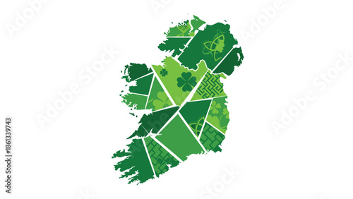 Vibrant green map with shamrocks and Celtic patterns a concept of st patrick's day, Generative AI.