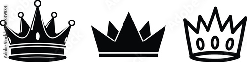 Three black crown silhouettes on a white background