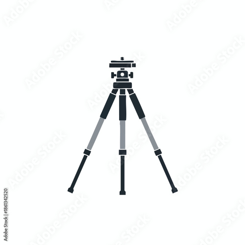 A black tripod with three legs in a simplified illustration, white background