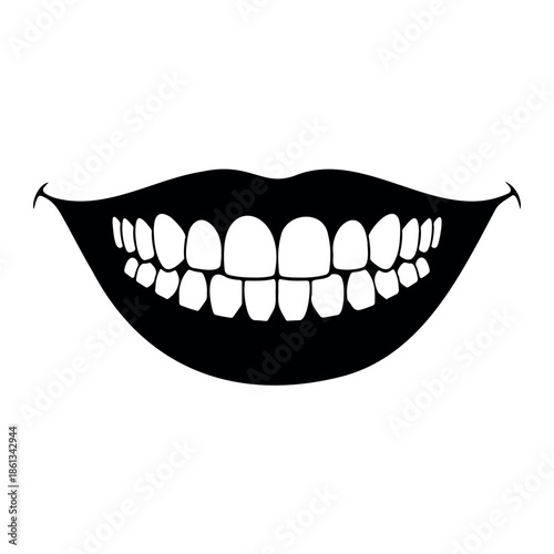 Smiling mouth with healthy teeth silhouette vector flat illustration design.